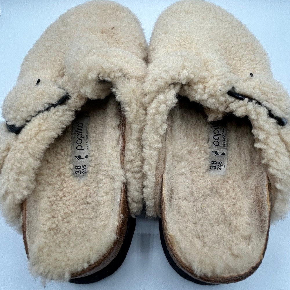 Papillio‎ Birkenstock Boston Big Buckle Teddy Shearling Platform Clogs Beige 38 - Picture 4 of 8